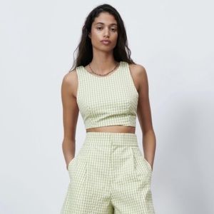 Zara green checked crop top